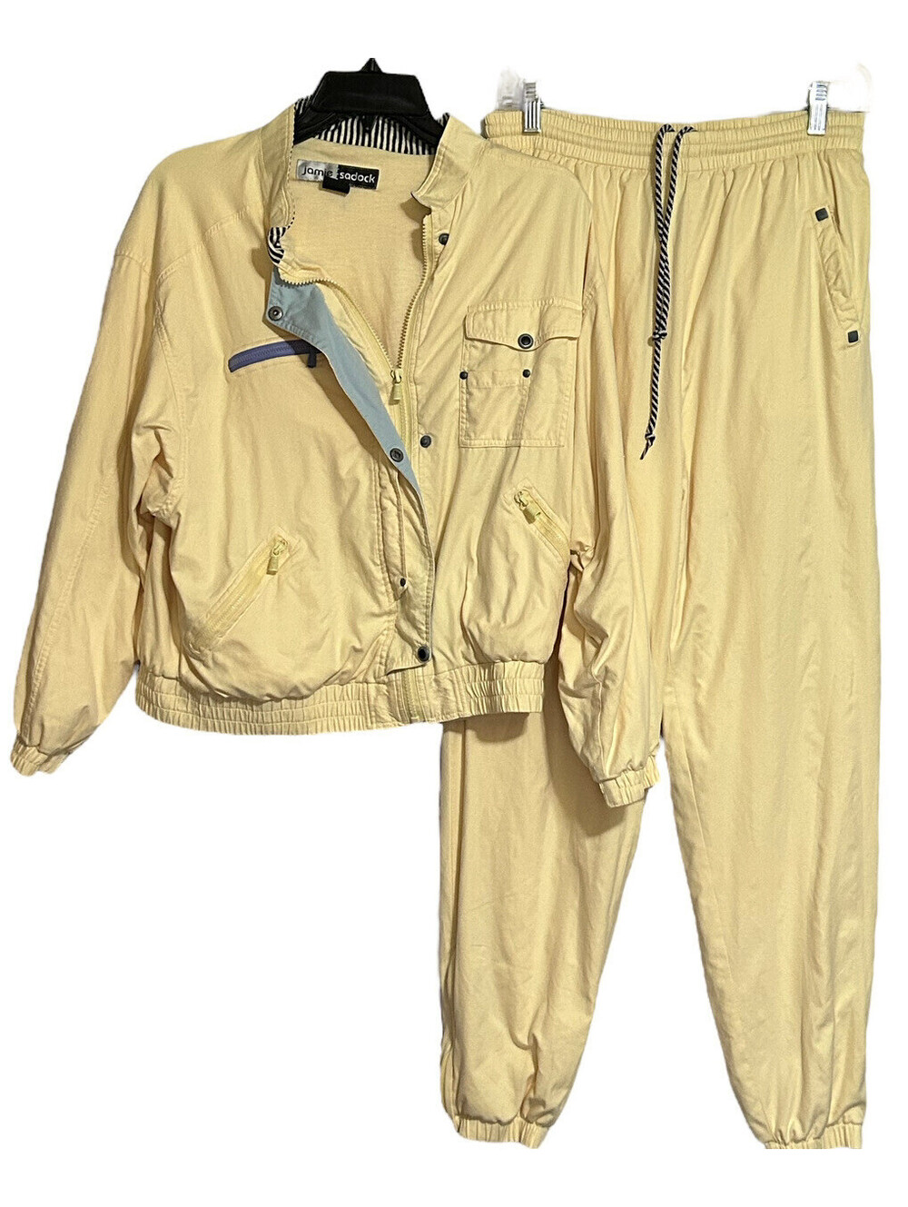 Vintage Jamie Sadok Pastel Yellow 2 Piece Running Suit Pants Jacket Size L